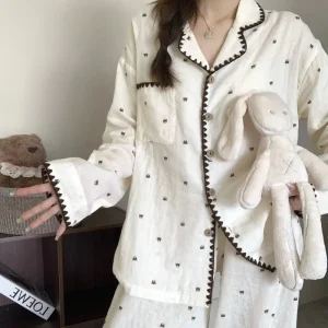 New Women’s Spring and Autumn Long sleeved Pajamas and Trousers Set High end Loungewear Can Be Worn Outside Soft and Breathable