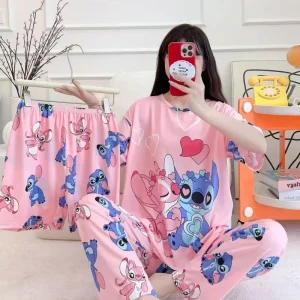 New Women’s Summer Sleepwear Set of Three Pieces with Short Sleeves and Featuring Digital Printing for Home Wear