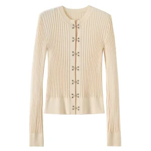 New Women’s Three Dimensional O Collar Long Sleeved Women’s Slim Fit Casual Office Elegant Knitted Cardigan