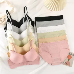 New Women’s Wire Free 3 4 Cup Seamless Bra Set Breathable Cotton Tube Underwear Comfortable Crotch