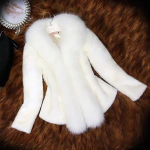 Newest Design Winter Women Long sleeve Slim Faux Fox Fur Top 4XL Plus Size Keep Warm Windproof Fur Collar Coat