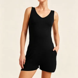 Non Toxic Bamboo Women Short Sleep Romper Onesie Sleepwear One Piece Pajamas Jumpsuit Ladies Loungewear