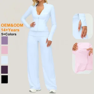 Nude Feeling Activewear Women’s Sportswear Clothing Flared Pants Leggings Women Fitness Zipper up Jacket Two Piece Yoga Sets