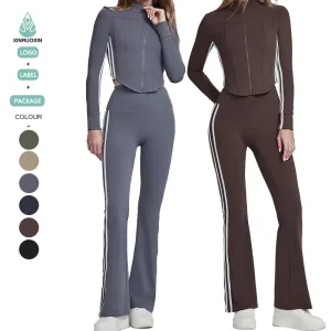 Nude Feeling Activewear Women’s Sportswear Clothing Flared Pants Leggings Women Fitness Zipper up Jacket Two Piece Yoga Sets