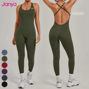 Nude Solid Sleeveless Breathable Cross Back Sports Bodysuit Jumpsuit One Piece Backless Yoga Romper
