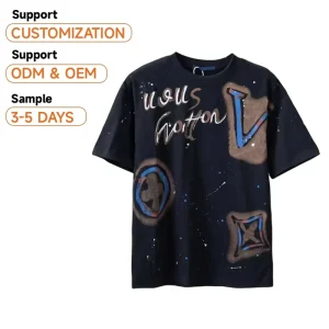 O-Neck Casual Street Wear T-Shirts Men Women’s Oversize 230g 100% Cotton Silk Screen OEM Colorful Letter Anti-Shrink