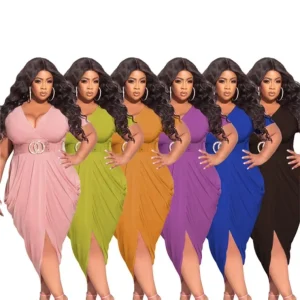 O8822 New Arrivals V Neck Fashion Dresses Elegant Plus Size Women’s Dresses