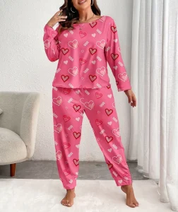 ODM Custom Large Size Cotton Pajamas Stretch Fabric Long Sleeve Top and Loose Straight Pants Multi-Scene Loungewear