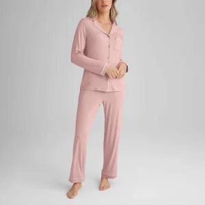 ODM Custom Women’s Long Sleeve Casual Pyjamas Elastic Waist Soft Breathable Knitted Summer Spring Featuring Front Stylish