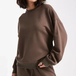 ODM Premium Women’s Brown Air Layer Crew Neck Sweatshirt Oversized Casual Streetwear Long Sleeve S-cuba Fabric Pullover