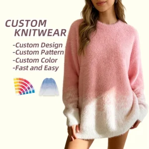 ODM Services Soft Lazy Gradient Mohair Knitted Women Sweater Custom Gradient Colors Loose Pullover Women Knitwear