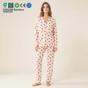 OEKO TEX Bamboo Fiber Women’s Pajama Set Eco Friendly Breathable Summer Sleepwear Soft Knitted 2 Piece Pj Set Custom Print