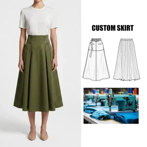 OEM Custom Boutique Private Label Women’s Spring Skirts High Waist Midi Sustainable Women Skirts A Line Draped Skirt Ladies