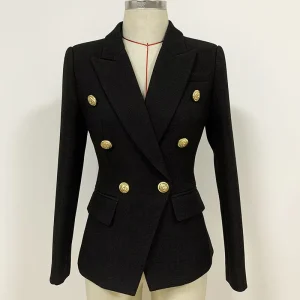 OEM Custom Design Womens Black Women’s Blazer Jacket Double Breasted Slim Linen Suit