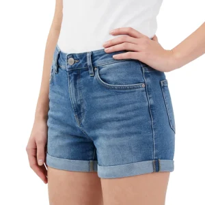 OEM Custom Logo High Quality High Waist 100% Cotton Wash Rolled Cuff Hem Jorts Manufacturer Women Denim Jeans Shorts