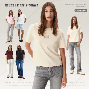 OEM Custom Logo Luxury Brand Women’s T-shirts With Shiny Rhinestones 100 Cotton Basic Heavy Weight Regular Fit T-shirt for Women