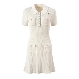 OEM Custom Logo Slim Fit Elegant Knitwear Women’s Career Wool Dresses Mini Formal Elegant