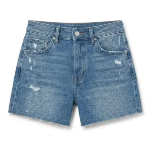 OEM Custom Logo Vintage Ripped Jorts Manufacturer 100% Cotton Washed Distressed Denim Jeans Shorts Women