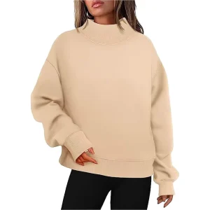 OEM Custom Logo Women Oversized Sweatshirt Drop Shoulder Turtleneck Pullover Fleece Jumper Top De Mujer