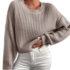 OEM Custom Women’s Casual Nylon Acrylic Button Knitted Solid Color Neck Anti Wrinkle Breathable Sweater Front Logo for Autumn