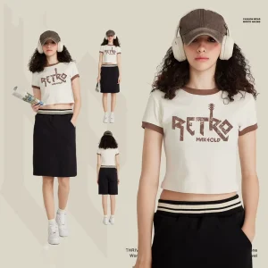 OEM Custom Womens Crop Top T Shirt 100% Cotton Lightweight Blank Sexy Women’s Fitness Crop Top Tees