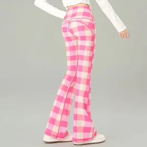 OEM Customized Women’s Skinny Pants Fold Over Bootcut Flare Leggings Long Stretchy Pink Plaid Yoga Y2K Joggers Sweatpants