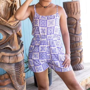 OEM Design Hawaiian Print Elegant Suspender Jumpsuit Women’s Custom Textured Linen Romper Shorts