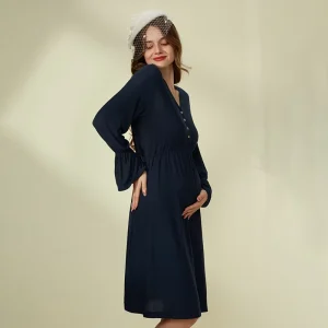 OEM Factory Women Pregnancy Clothes Women Fashion Winter Plus Size Navy Maternity Dresses for Women’s Clothing