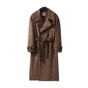 OEM Fall Winter Women’s Elegant Regular Loose Fit Plus Size Soft Windbreaker Coat Double Button Lapel Oversize Utility Jacket
