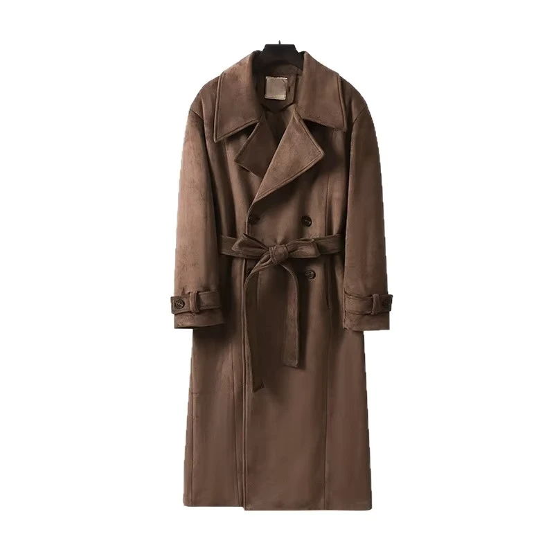 OEM Fall Winter Womens Elegant Regular Loose Fit Plus Size Soft Windbreaker Coat Double Button Lapel Oversize Utility Jacket