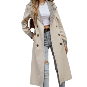 OEM Fall and Winter Plaid Double breasted Casual Long Women’s Belted Trench Coat