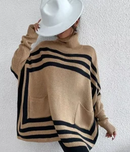 OEM Korean Style Winter Fashion Knit Wear Outer Women’s Sweater Oversized Turtleneck Top Poncho Sweater Sueter Mujer