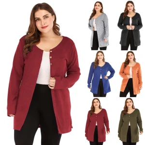 OEM Long Sleeve Open Front Streetwear Cardigan Sweater Coat for Plus Size Women’s in Button Design Breathable Autumn Outerwear