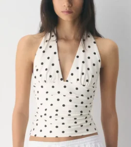 OEM Manufacturer Custom Polka Dot Halter Top Women Sleeveless Backless Tank Tops Casual Breathable Eco-Friendly Spandex/Cotton