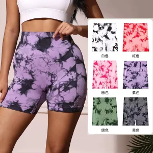 OEM New Running Shorts Gradient Women’s Yoga Shorts Pants Seamless Color High Elastic Hip Fashion Tie-dyed Shorts Sportswear