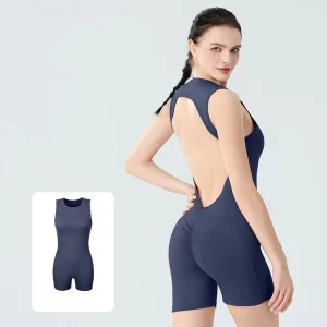 OEM ODM Custom Women’s U Shaped Sport Back Romper Jumpsuit Workout Square Neck One Piece Seamless Tank Top Yoga
