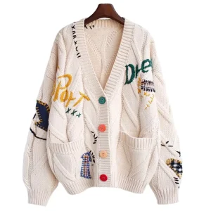 OEM & ODM Custom Women’s Winter Cardigan Sweater Jacquard Design Knitwear Casual Style Ladies Knitted Top with Logo