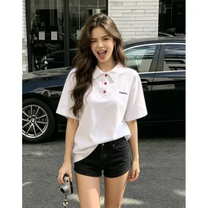 OEM/ODM Factory White Women’s Short Sleeved T-shirt Summer Embroidered Letter Breathable Top