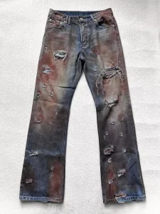 OEM ODM Manufacturer Men Distressed Ripped Jeans Vintage Rusty Tinted Grunge Streetwear Denim Pants Factory Bulk Price