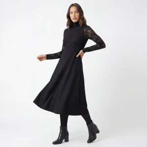 OEM ODM Minimalist Women’s Black Woolen Autumn Loose Sleeveless Knee-Length Layering Dress for Work and Weekend Outings