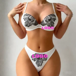 OEM ODM Sexy Underwear Customized Picture Logo Cotton Lingerie Embroidery Design Women Bra Set
