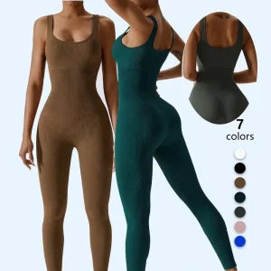 OEM ODM Women Fitness Seamless Jumpsuit Women’s Yoga Rompers Ribbed One Piece Tummy Control Fitness Jumpsuit Romper