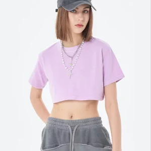 OEM ODM Women’s Basic Cropped Tee Short Sleeve Casual O-neck Solid Color Crop T Shirt Bulk