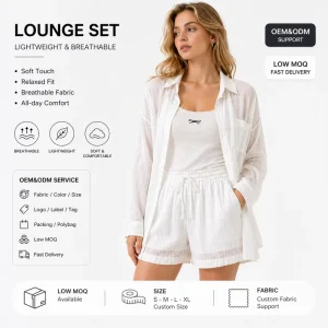 OEM/ODM Women’s Two Piece Set Custom Fabric Color Size Loungewear Professional Manufacturer Pajama Set Factory