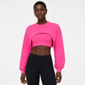 OEM ODM Women’s Yoga Top Active Wear Nylon Spandex Hot Pink Shrug Cropped Top Custom Pilates Style Fitness Outfits