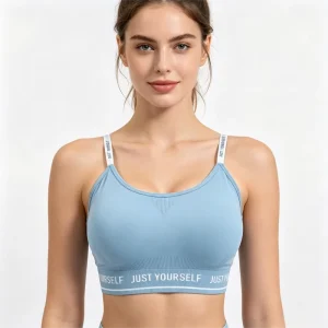 OEM One piece Seamless Elastic Skin Friendly Fixed Mold Wire Free Sports Bra Breathable Sweat Absorb Adjustable Straps