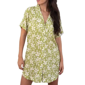 OEM Print Floral Shirt Dress 100% Rayon Short Sleeve Beach Dresses Women’s Dresses