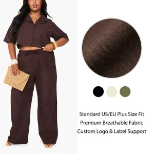 OEM Private Label Plus Size Women’s 2 Piece Outfits US Sizing 2 Piece Set Textured Lounge Wear for Plus Size Women
