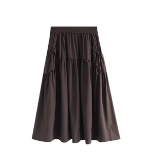 OEM Service Solid Color Nylon Long Skirt Women Outdoor Lightweight Micro-Elastic Waist Skirts for Summer
