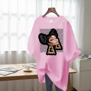 OEM Summer New Women’s Casual T shirt 100% Cotton Breathable European Short sleeved Personality Portrait Printing Loose